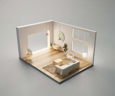 Perspective view living room style open inside interior architecture, 3d rendering digital art.