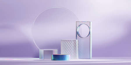 Purple stage podium mock up product display showcase 3d renderingの写真素材