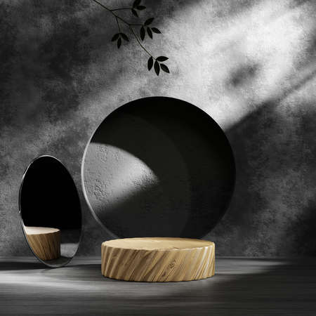 3D rendering abstract wooden platform podium product presentation backgroundの写真素材