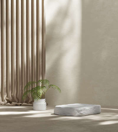 3D rendering platform podium with plant product presentation backgroundの写真素材