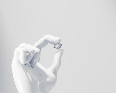 White Hand Picked Up a Round Diamond 3D renderingの写真素材