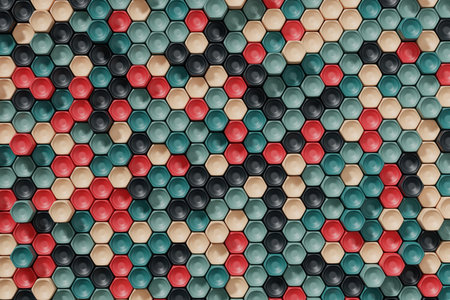 Abstract row of colorful futuristic objects background 3d rendering
