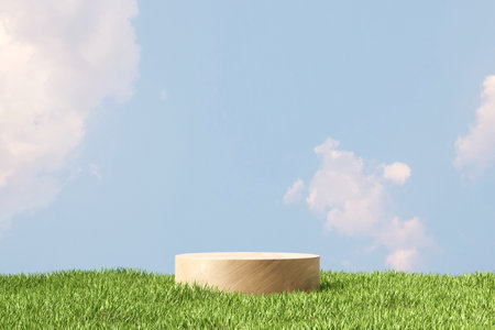 3D rendering platform podium with plant product presentation backgroundの写真素材