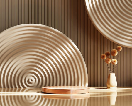 3D rendering platform podium with  decoration product presentation backgroundの写真素材