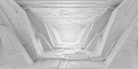 Futuristic sci-fi corridor room. Modern Future background style, interior concept. 3d renderingの写真素材
