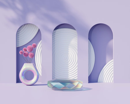 Crystal podium mock up product display showcase 3d renderingの写真素材