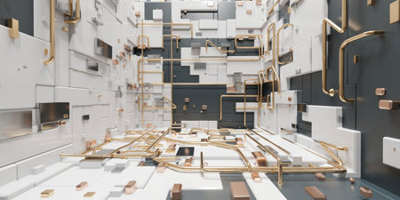 Futuristic sci-fi corridor room. Modern Future background style, interior concept. 3d rendering