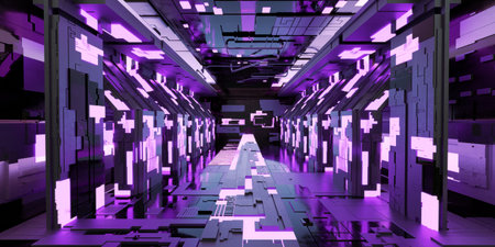 Futuristic sci-fi corridor room. Modern Future background style, interior concept. 3d rendering