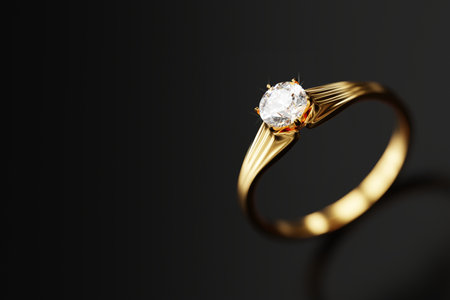 Gold Diamond Ring Macro Soft focus 3D Renderingの写真素材