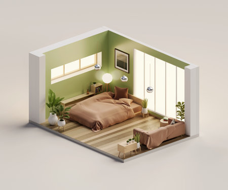 Isometric view bed room  style open inside interior architecture, 3d rendering digital art.の写真素材