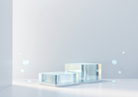 3D rendering cosmetic platform podium with crystal caustic light product presentation backgroundの写真素材