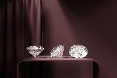 Round Diamond placed on podium with curtain background 3d renderingの写真素材