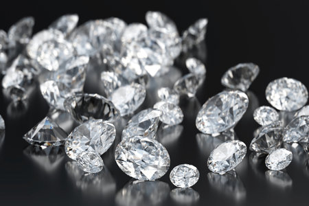 Diamond Group placed on Black Background with soft focus 3D renderingの写真素材