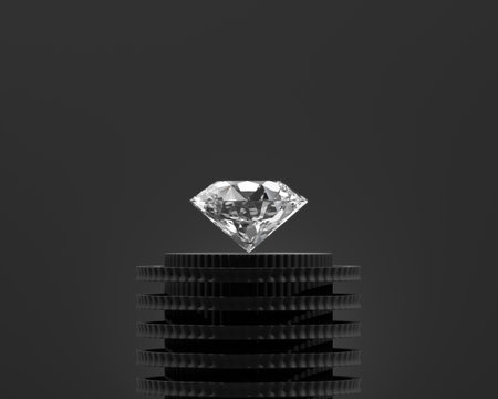 Abstract diamond gem placed on black podium background 3d renderの写真素材
