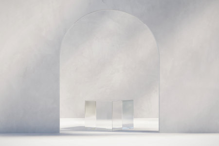 Abstract Minimal Modern White Podium Platform For Product Display Showcase 3D Renderingの写真素材