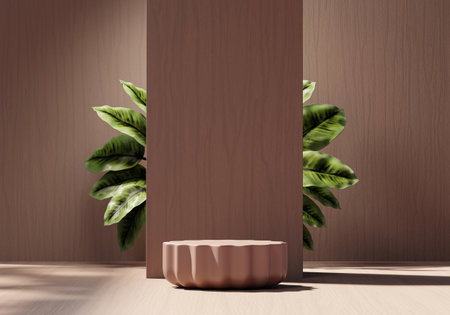 3D rendering concrete platform podium with plant product presentation backgroundの写真素材