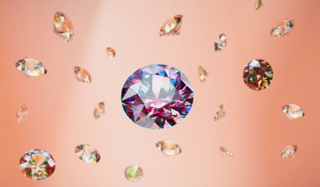 Colorful brilliant diamond group falling in black background 3d rendering