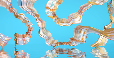 Abstract wavy cystal curves fly on blue background 3d rendering without AI generated