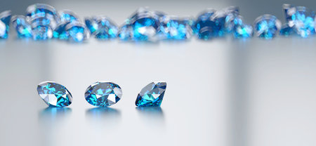 Blue diamond sapphire placed on glossy background main object focus 3d rendering Without AI Generatedの写真素材