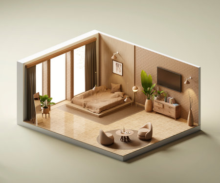 Isometric view bed room open inside interior architecture 3d rendering digital artの写真素材