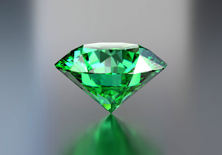 Green emerald isolated on glossy background 3d renderingの写真素材