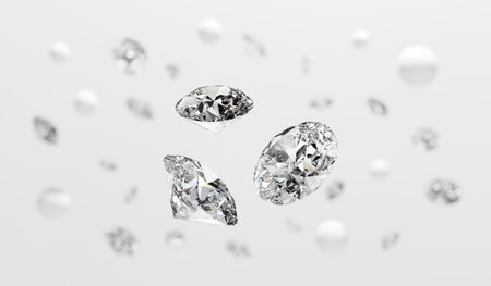 White Gem Diamond group falling background soft focus 3d renderingの写真素材