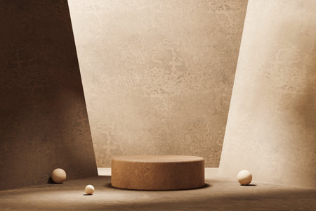 3D rendering stone platform podium product presentation background with sun lightの写真素材