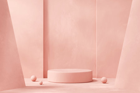 Minimal Pink Podium Platform For Product Display Advertising 3D Renderingの写真素材