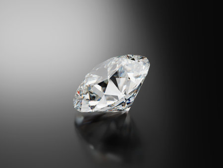Shiny facet diamond placed on white background 3d render with copy spaceの写真素材