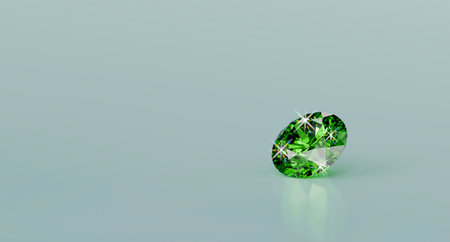 Green emerald isolated on glossy background 3d rendering