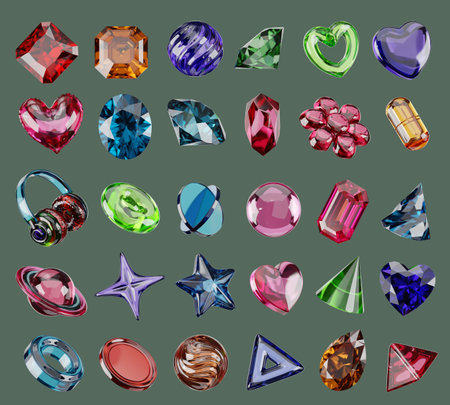 Colorful element gem set pack isolated background 3d renderingの写真素材