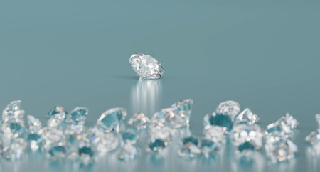 Round Brilliant Diamonds group placed on glossy background 3d Rendering Main Object Focusingの写真素材