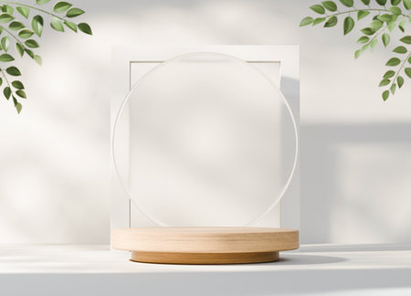 3D rendering abstract wood platform podium product presentation backdropの写真素材