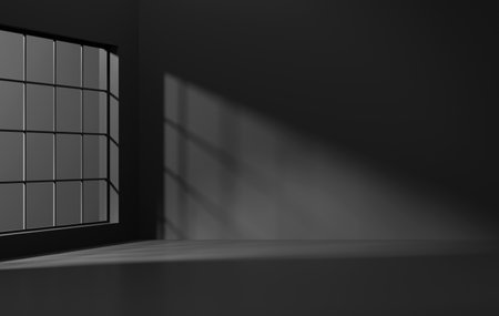Minimal empty black room with window lighting 3D Rendering and copy spaceの写真素材