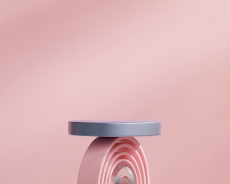 Abstract Exotic Minimal Modern Podium Platform For Blue Podium with Pink Background Product Showcase Presentation 3D Renderingの写真素材