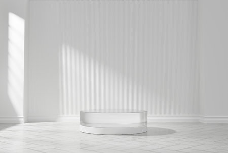 Minimal White Podium and White Floor Platform For Product Display Showcase 3D Renderingの写真素材
