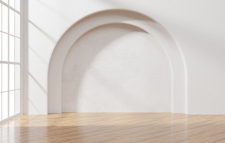 Arch white wall empty space background with window light for architecture showing space 3d renderingの写真素材
