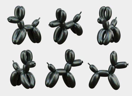 Black and holographic color dog poodle balloon isolated background 3d renderingの写真素材