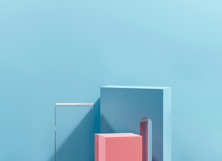 Blue and Pink Minimal Podium Platform For Product Display Showcase Presentation Background 3D Renderingの写真素材