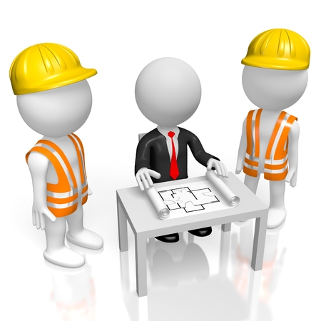 3D construction company concept - boss and workersの写真素材