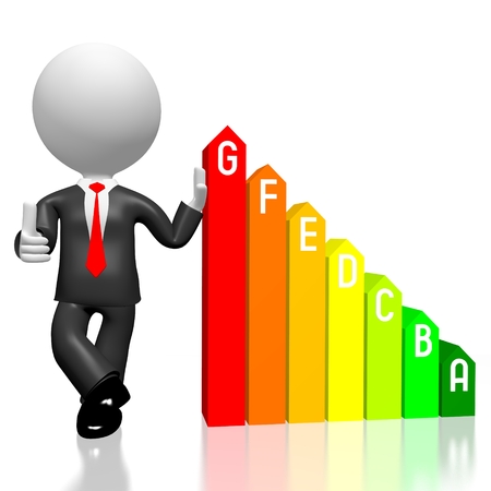 3D businessman - efficiency chart, power consumption conceptの写真素材