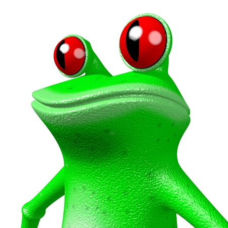 3D cartoon frog on white background.
