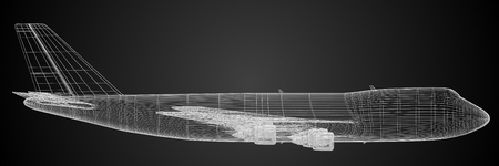 3D passenger jet plane - wireframeの写真素材