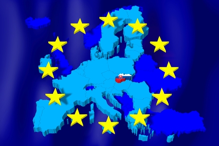 3D European Union map/ flag - Slovakiaの写真素材