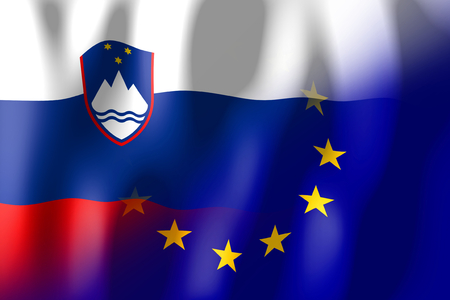 Slovenia and European Union flagsの写真素材