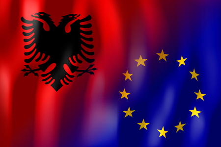 Albania and European Union flagsの写真素材