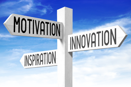 Innovation concept - wooden signpostの写真素材