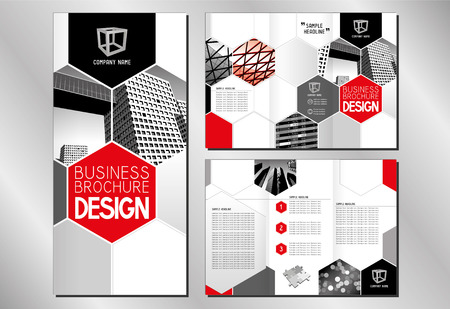 Business trifold brochure template on modern office buildings skyscrapers.のイラスト素材