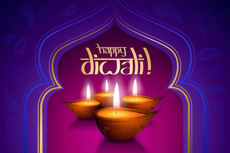 Happy Diwali card, four candlesの写真素材