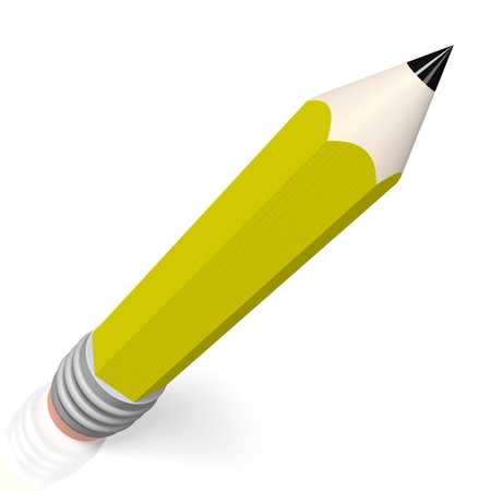 3D yellow pencil on white backgroundの写真素材